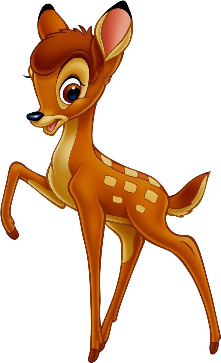Bambi, the iconic Disney fawn character, standing playfully with spotted coat and large expressive eyes.