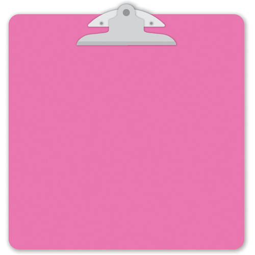 Pink clipboard with silver metal clip, blank surface ready for notes or documents.