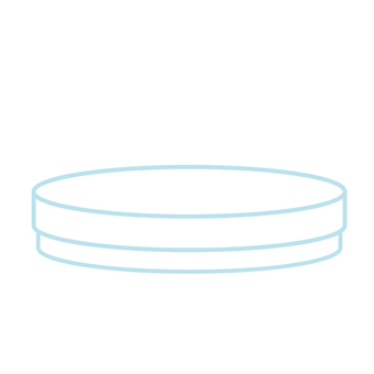 Simple line drawing of a flat, circular disc or lid with a raised rim, rendered in light blue outline on white background.