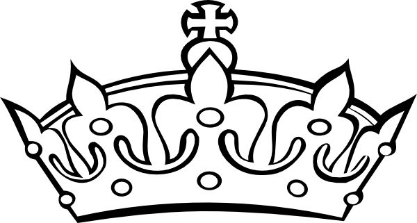 Black-and-white line drawing of a royal crown with fleur-de-lis motifs and a cross finial.
