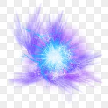 Vibrant blue and purple energy burst with radiant light rays on transparent background.