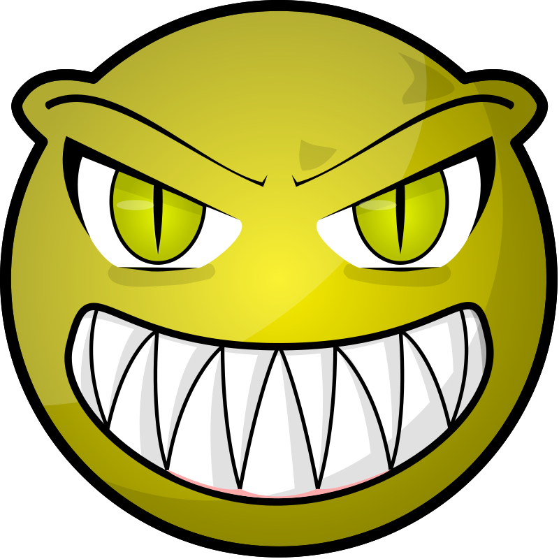Angry cartoon emoji with yellow-green face, narrowed eyes, and bared sharp teeth.