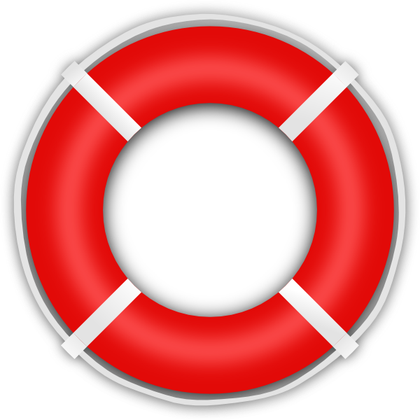 Red lifebuoy with white stripes and black inner ring, symbolizing water safety and rescue.