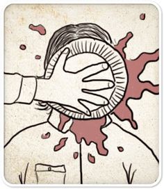A hand presses a paper plate over a person’s face, with red splatter suggesting a messy food prank or slapstick gag.