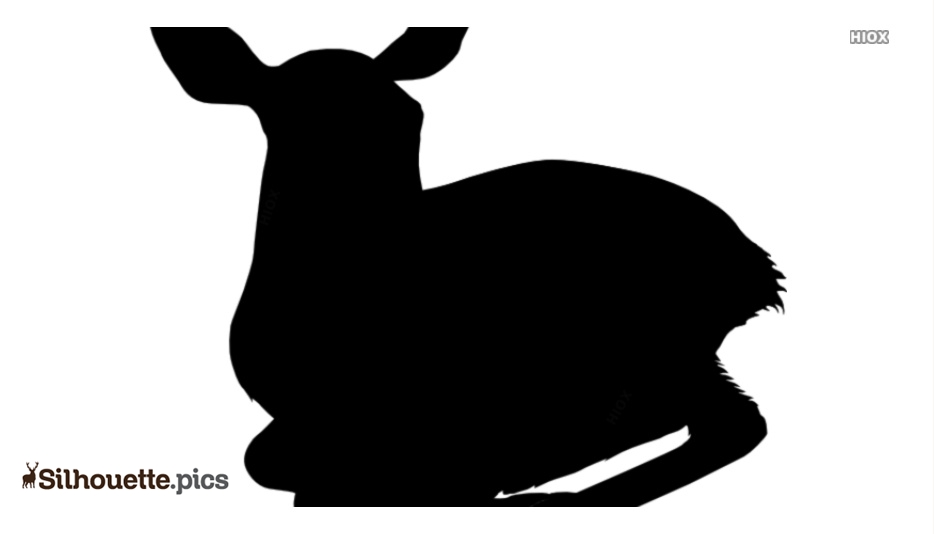 Black silhouette of a resting deer in profile, ears upright, tail slightly raised.