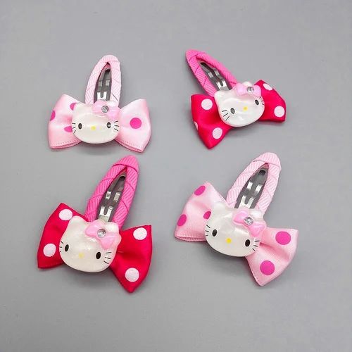 Adorable Hello Kitty Hair Clips - Pink & Red Polka Dot Bow Accessories