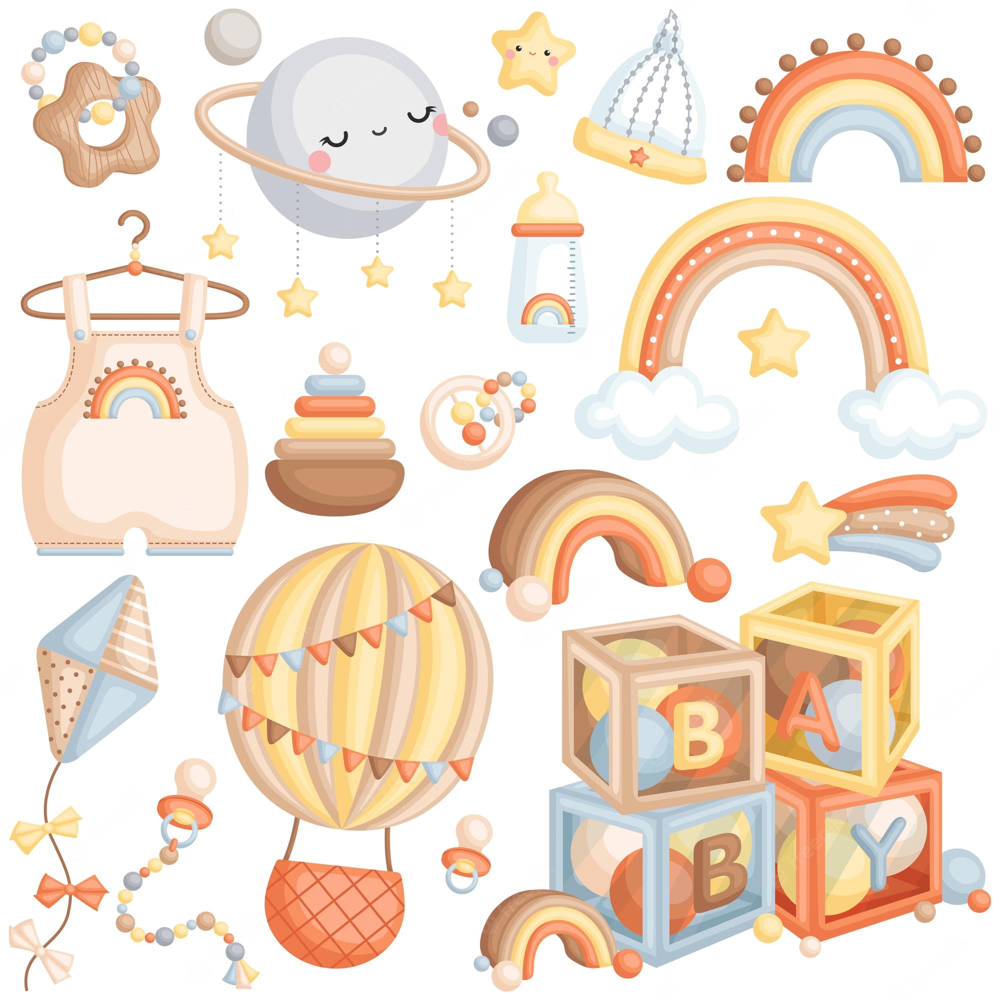 Baby Shower Clipart Collection - Rainbow, Toys & Celestial Designs