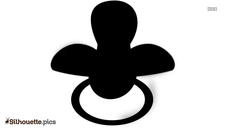 Black silhouette of a baby pacifier with shield and ring on white background.