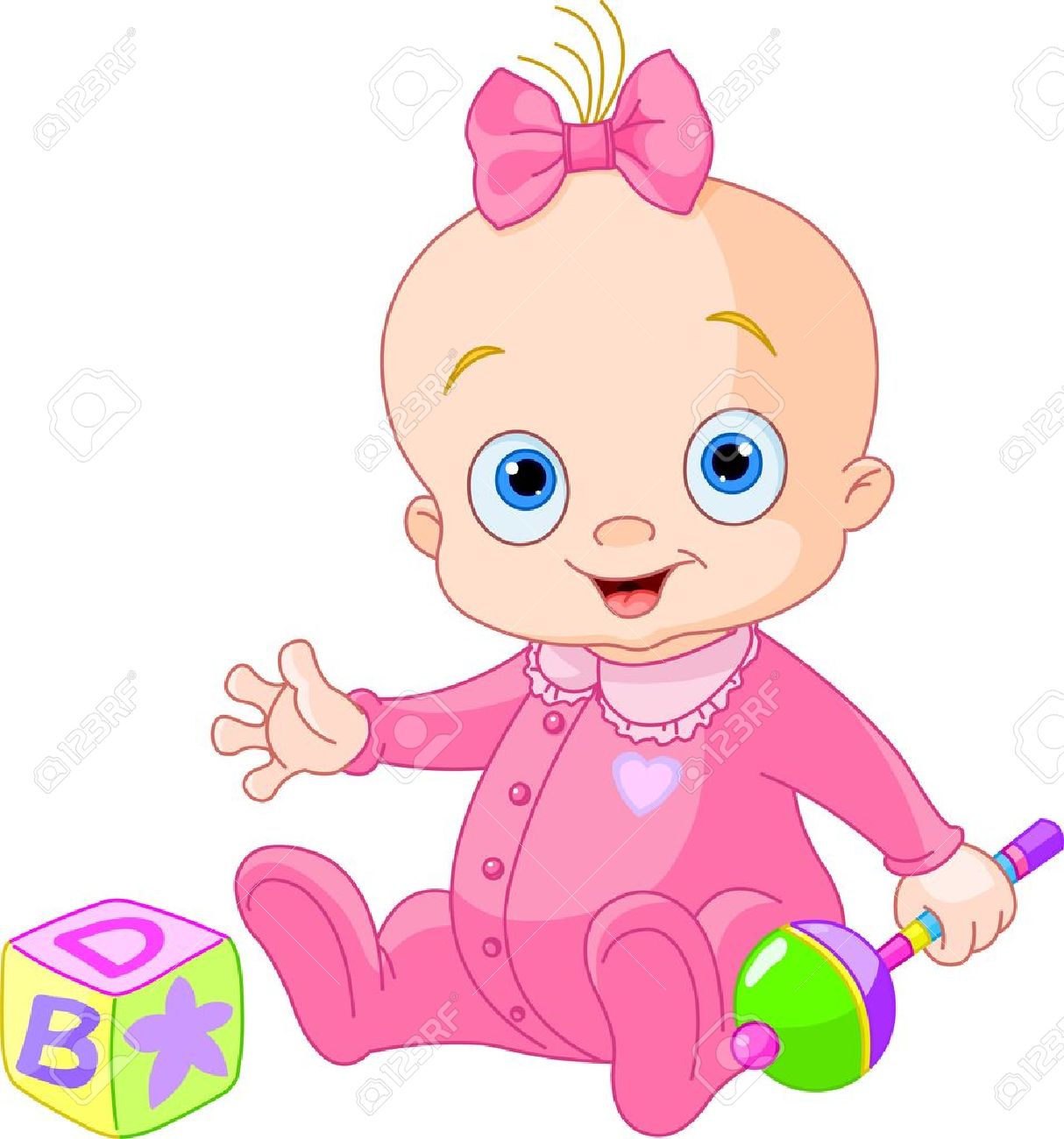 Cute Baby Girl Playing with Toys - Free Clipart Image