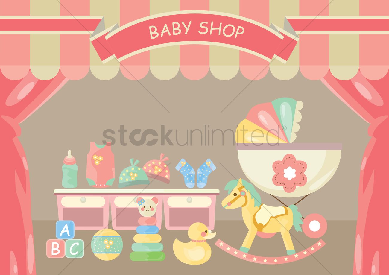 Charming Baby Shop Illustration - Toys, Clothing & Essentials for New Parents