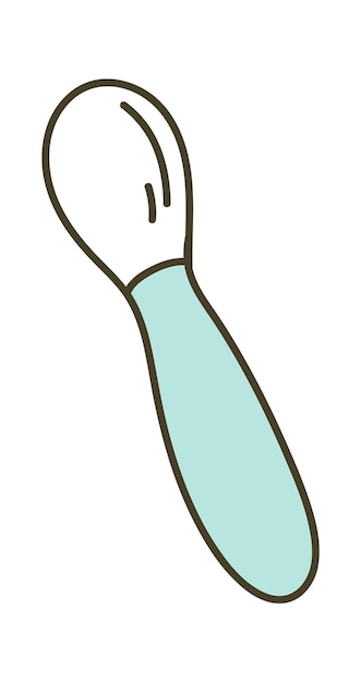 Illustrated baby spoon with light blue handle and white bowl, simple line art style.