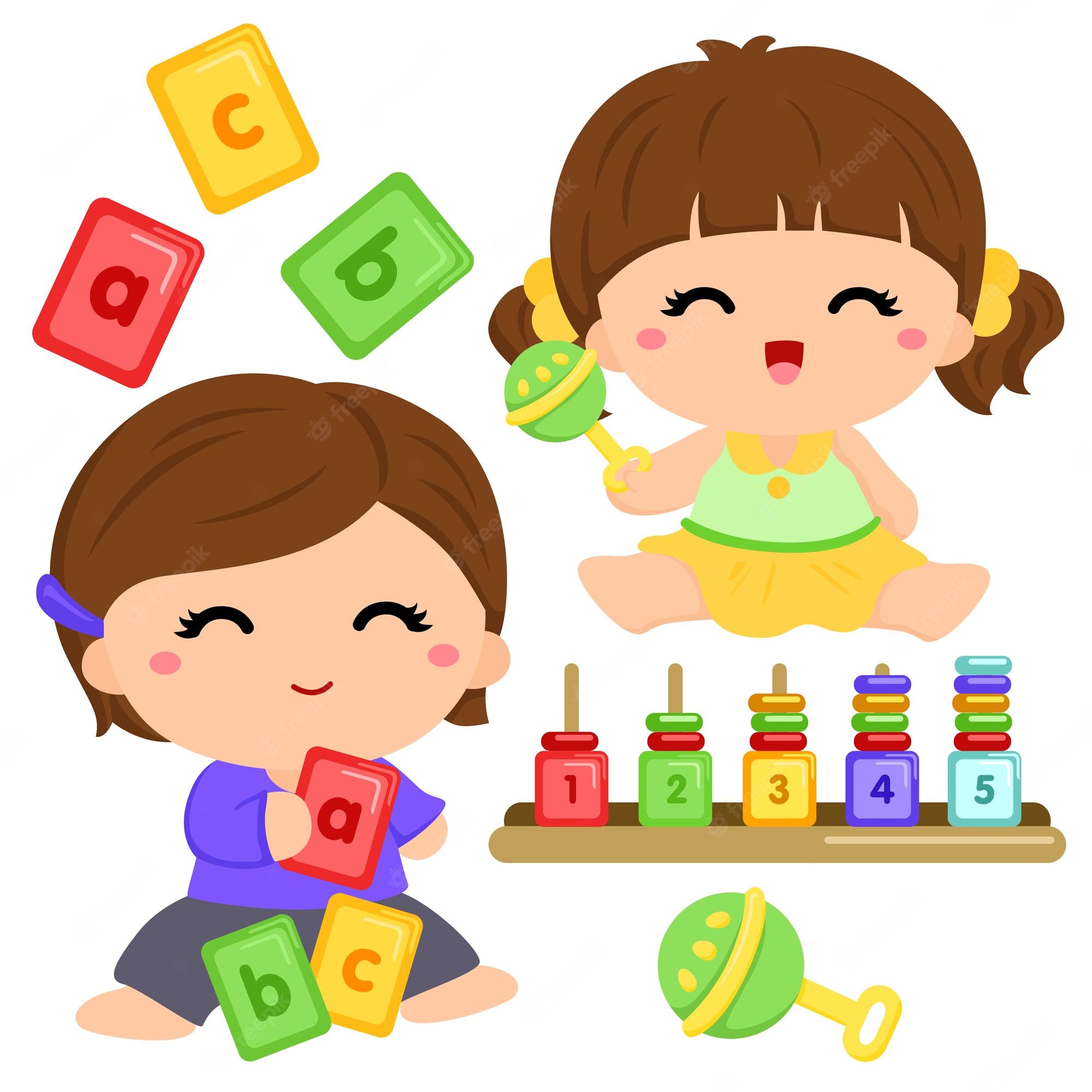 Premium Vector  Child playing with toys