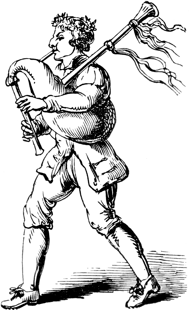 Historical Bagpiper Illustration - Vintage Woodcut Art