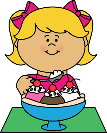 Cute Cartoon Girl Enjoying Ice Cream Sundae - Free Clipart Image