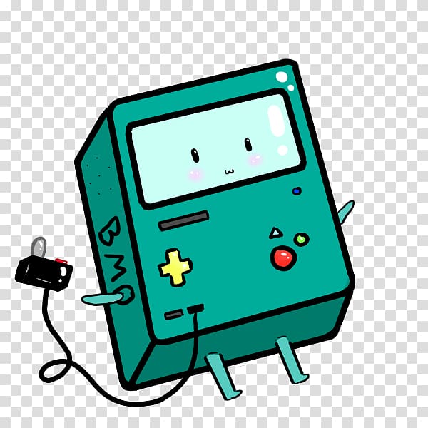 Cute teal Game Boy-style robot with face, arms, legs, and charging cable, inspired by BMO from Adventure Time.