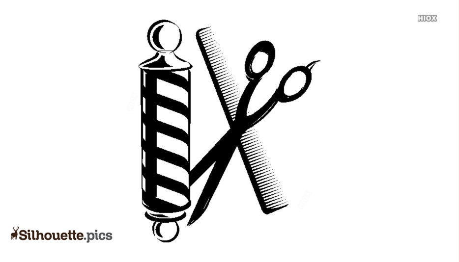 Classic barber pole with crossed scissors and comb in black-and-white silhouette style.