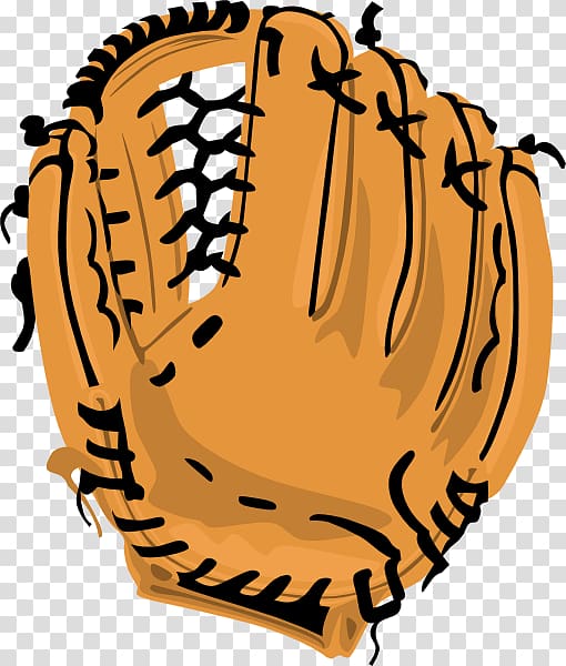 Tan leather baseball glove with black lacing, illustrated in cartoon style on transparent background.
