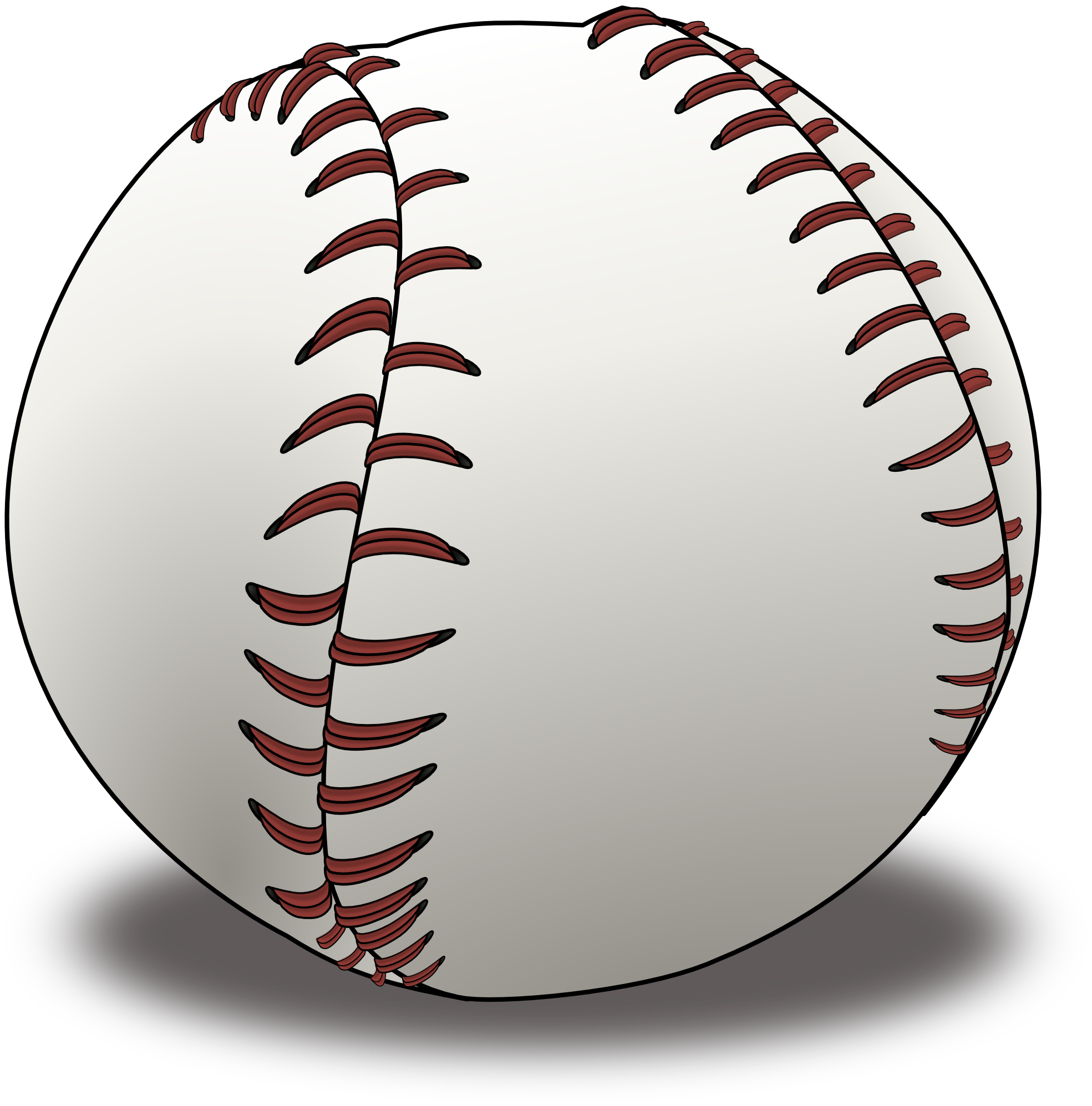 A classic white baseball with red stitching resting on a black circular base.