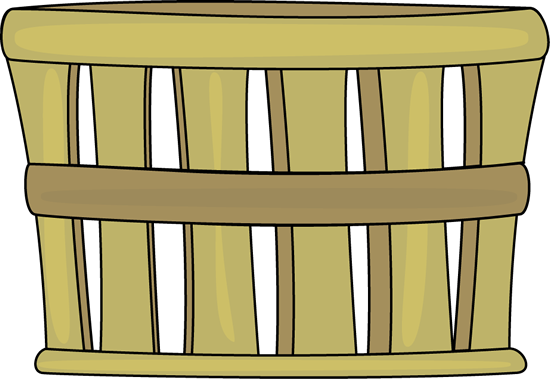 Illustration of a classic wooden slat basket with horizontal bands, light tan finish, and vertical staves.