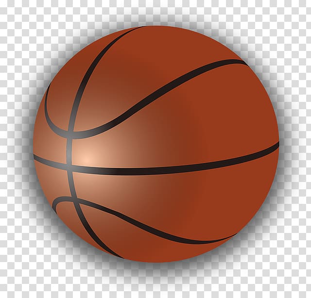 Realistic orange basketball with black seams on transparent background, casting soft shadow.