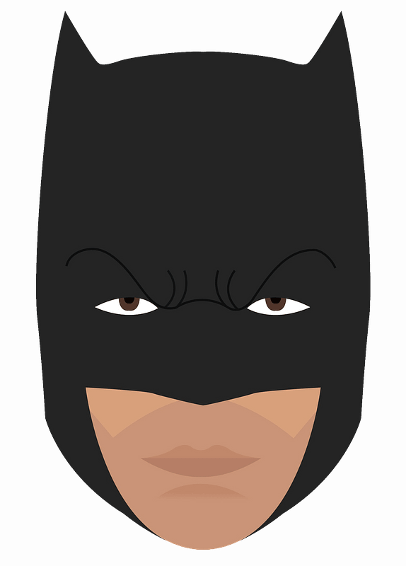 Stylized Batman mask with visible eyes and lower face, minimalist flat design on gray background.