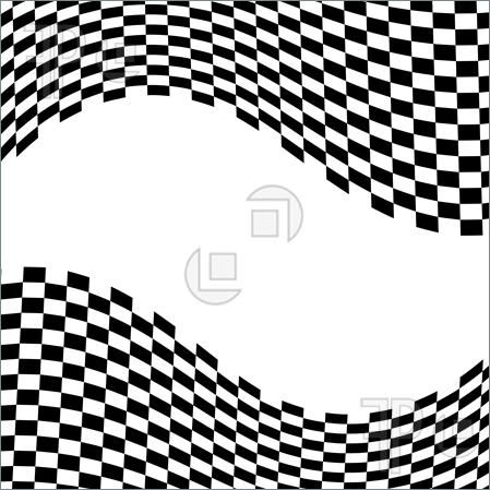 Wavy black-and-white checkered flag pattern framing a central white space, evoking motorsport racing themes.
