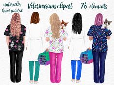 Veterinarians Clipart - Hand-Painted Watercolor Illustrations for Medical & Vet Designs