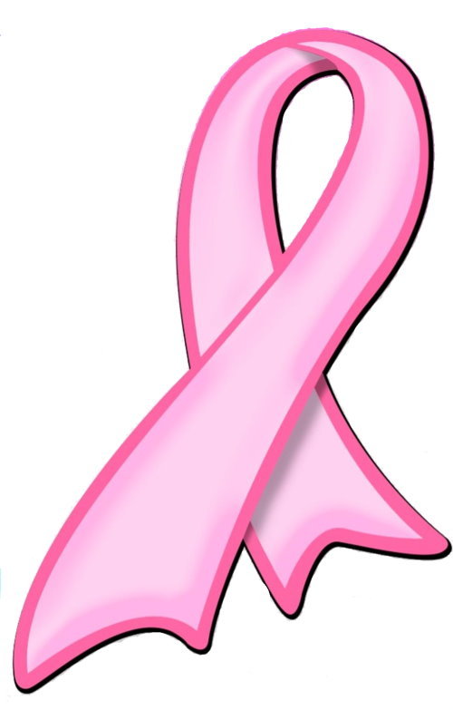 Pink ribbon symbolizing breast cancer awareness and support.