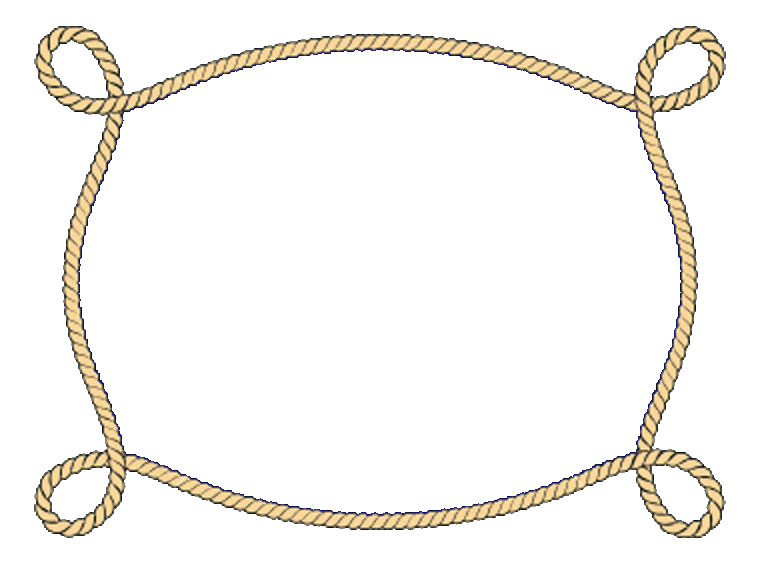 A beige twisted rope forming a rectangular frame with decorative loops at each corner, isolated on white background.