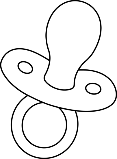White pacifier icon on black background, stylized silhouette with shield, nipple, and ring.