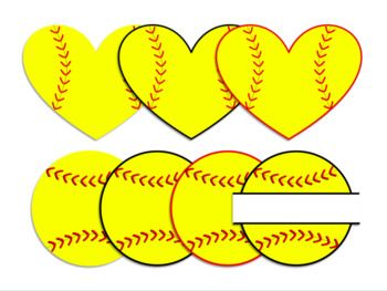 Softball-Themed Heart and Circle Clipart for Crafts and Design