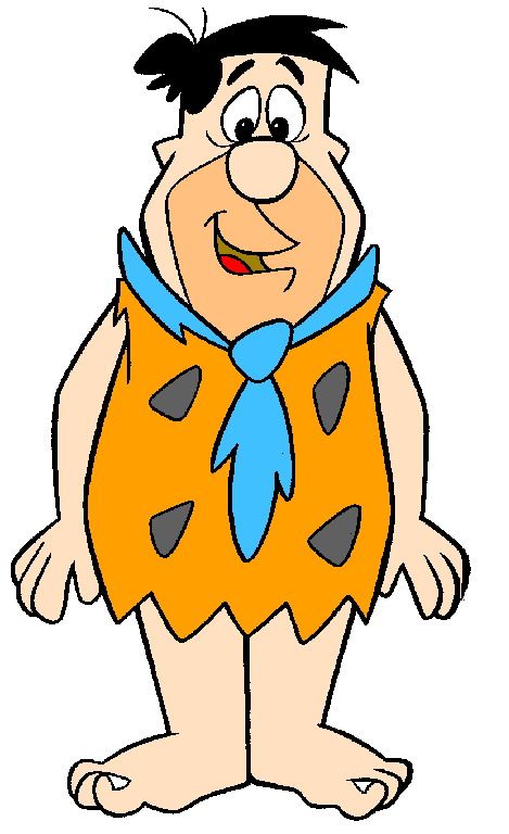 Fred Flintstone, the iconic cartoon character from The Flintstones, smiling in his orange tunic and blue tie.