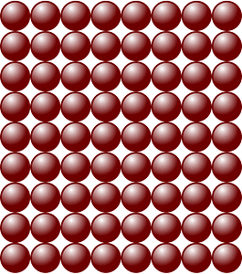 A uniform grid of glossy red spheres arranged in neat rows and columns.