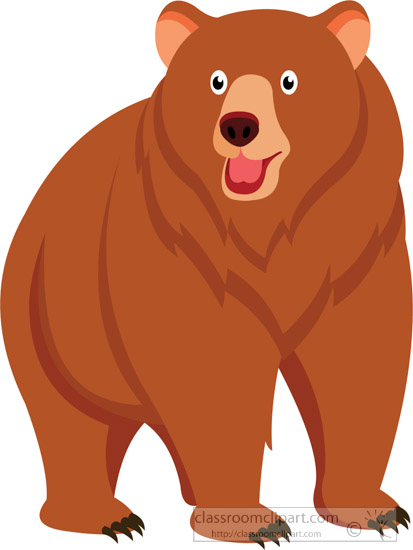 Friendly cartoon brown bear standing upright with open mouth and smiling expression.
