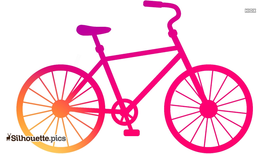 Pink and orange gradient bicycle silhouette with detailed wheels and frame.
