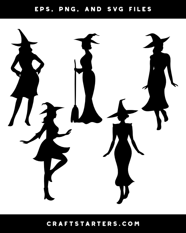 Witch Silhouette Clipart - EPS, PNG & SVG Files for Crafts and Design
