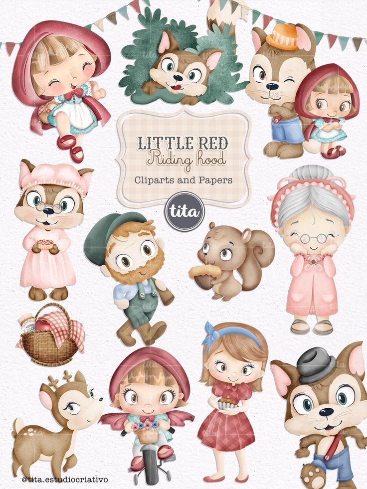 Little Red Riding Hood Clipart & Paper Pack - Watercolor Illustrations by Tita Estudio Creativo