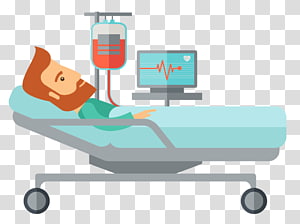 Bearded man lying on hospital bed receiving IV therapy with heart monitor nearby.