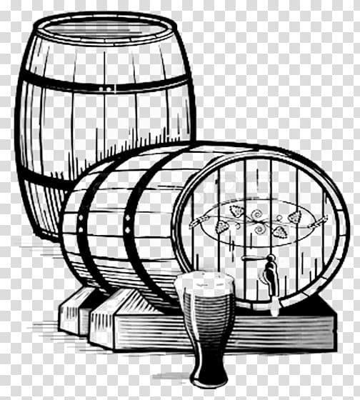 Traditional Beer Barrels and Pint - Craft Brewing Illustration