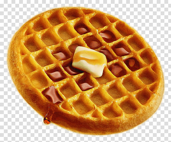 Golden waffle with butter and syrup drizzle on a transparent background