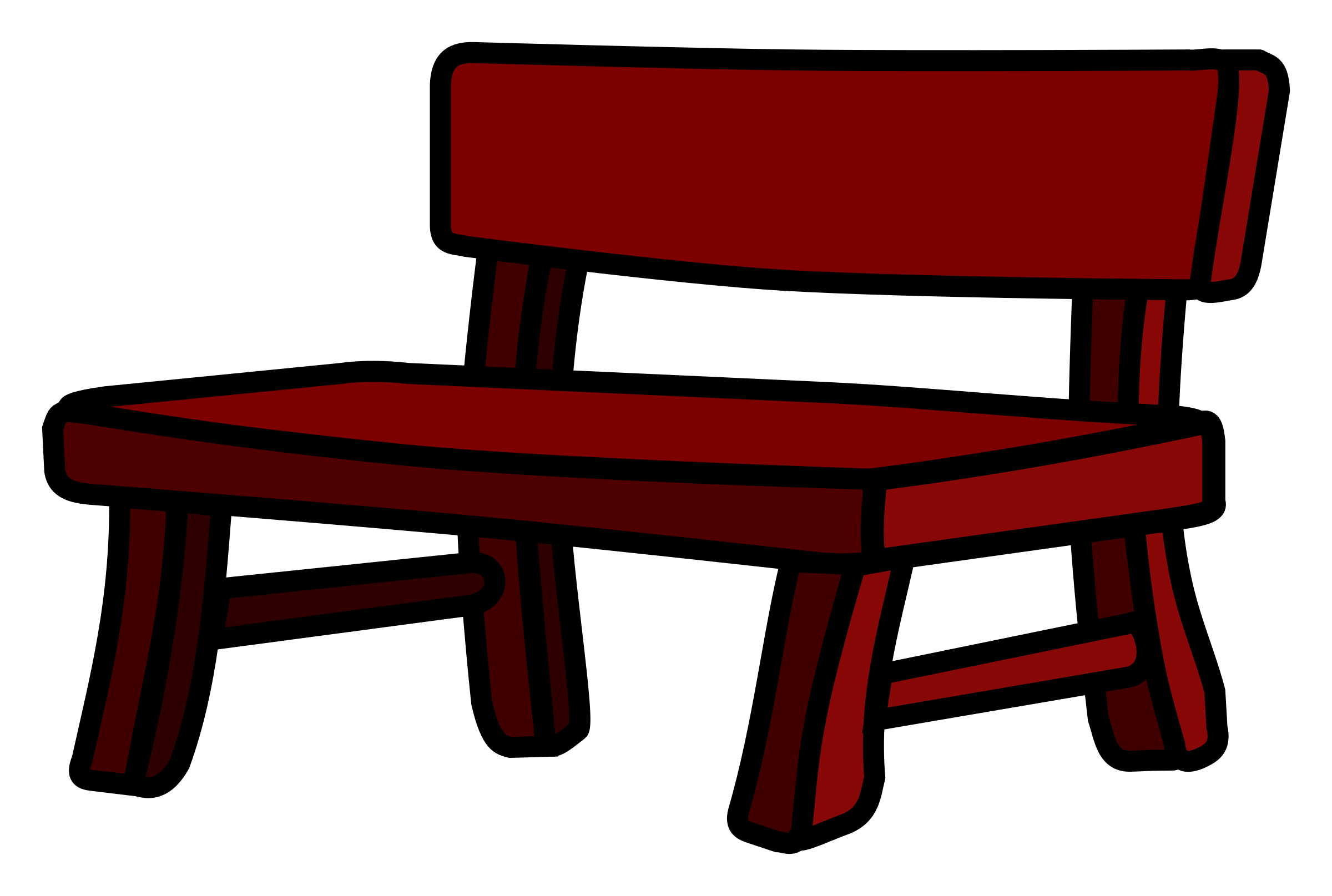 A stylized red wooden bench with backrest and four legs, illustrated in flat vector design against black background.