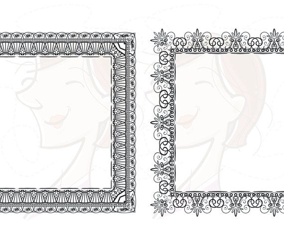 Two black-and-white ornate decorative frames with intricate scrollwork and floral motifs, suitable for vintage or elegant designs.