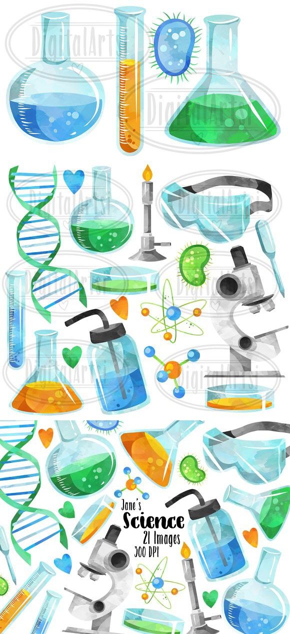 Science Clipart Set - 21 Watercolor Lab & Biology Illustrations