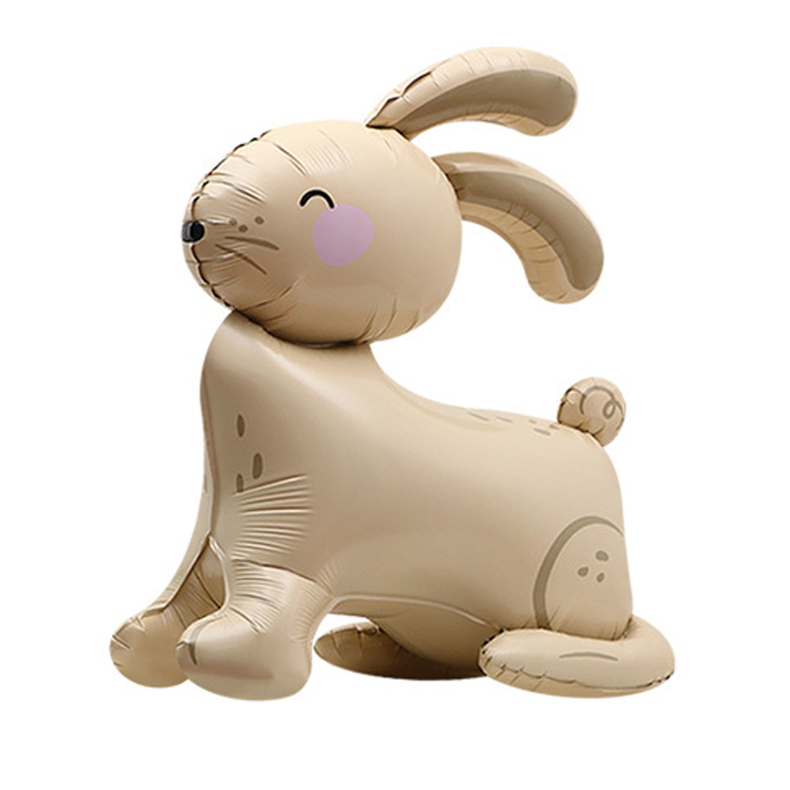 Cute beige inflatable bunny with pink cheek, closed eyes, and floppy ears, sitting in a playful pose.