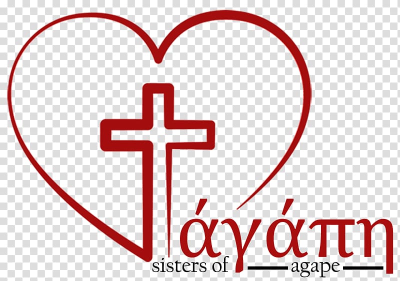 Red heart outline with Christian cross and Greek text "ἀγάπη" (agape), representing the Sisters of Agape ministry.
