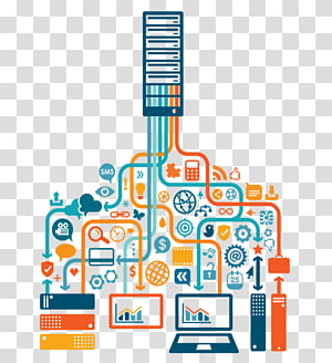 Colorful digital infrastructure illustration showing servers, devices, and data flow icons connected in a network.