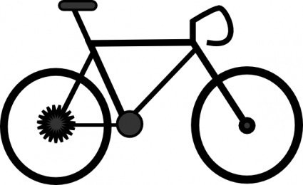 Simple black-and-white line drawing of a classic road bicycle with spoked wheels and drop handlebars.