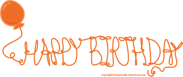 Orange balloon with "Happy Birthday" written in playful cursive string-style font.