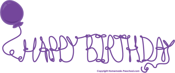 Purple balloon and cursive "HAPPY BIRTHDAY" text in playful string-style font on white background.