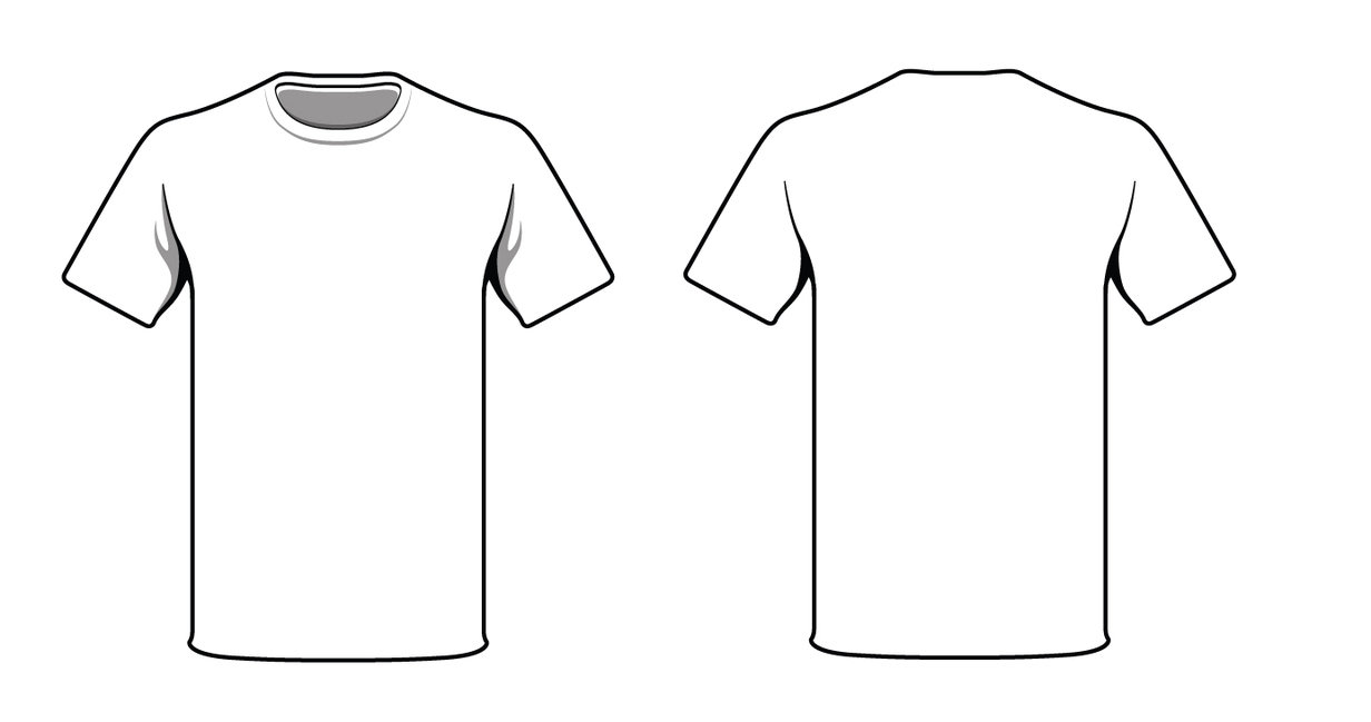 Front and back outline templates of a plain white short-sleeve T-shirt for design customization.